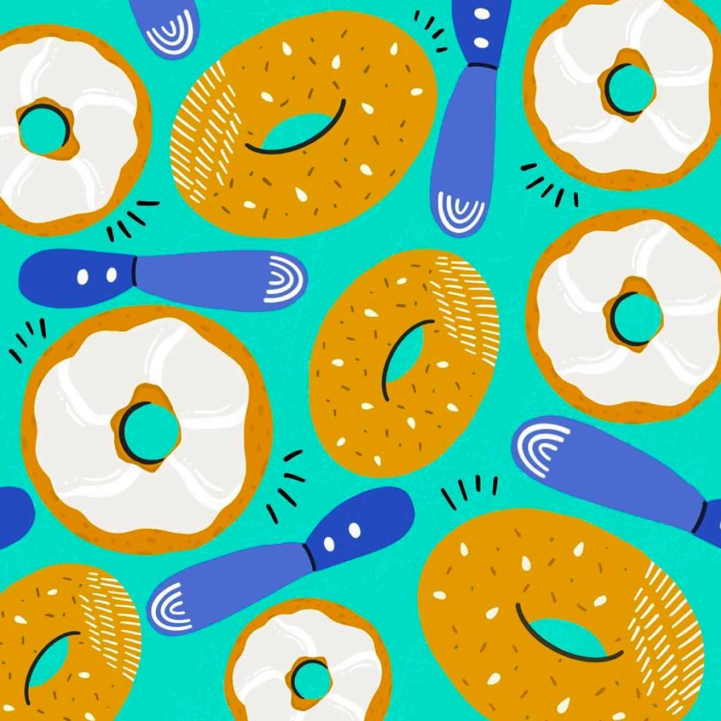 Bagels and Cream Cheese Illustration Pattern | Lindsay Goldner - No Fonts Given Co