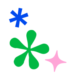green blue and pink asterisks